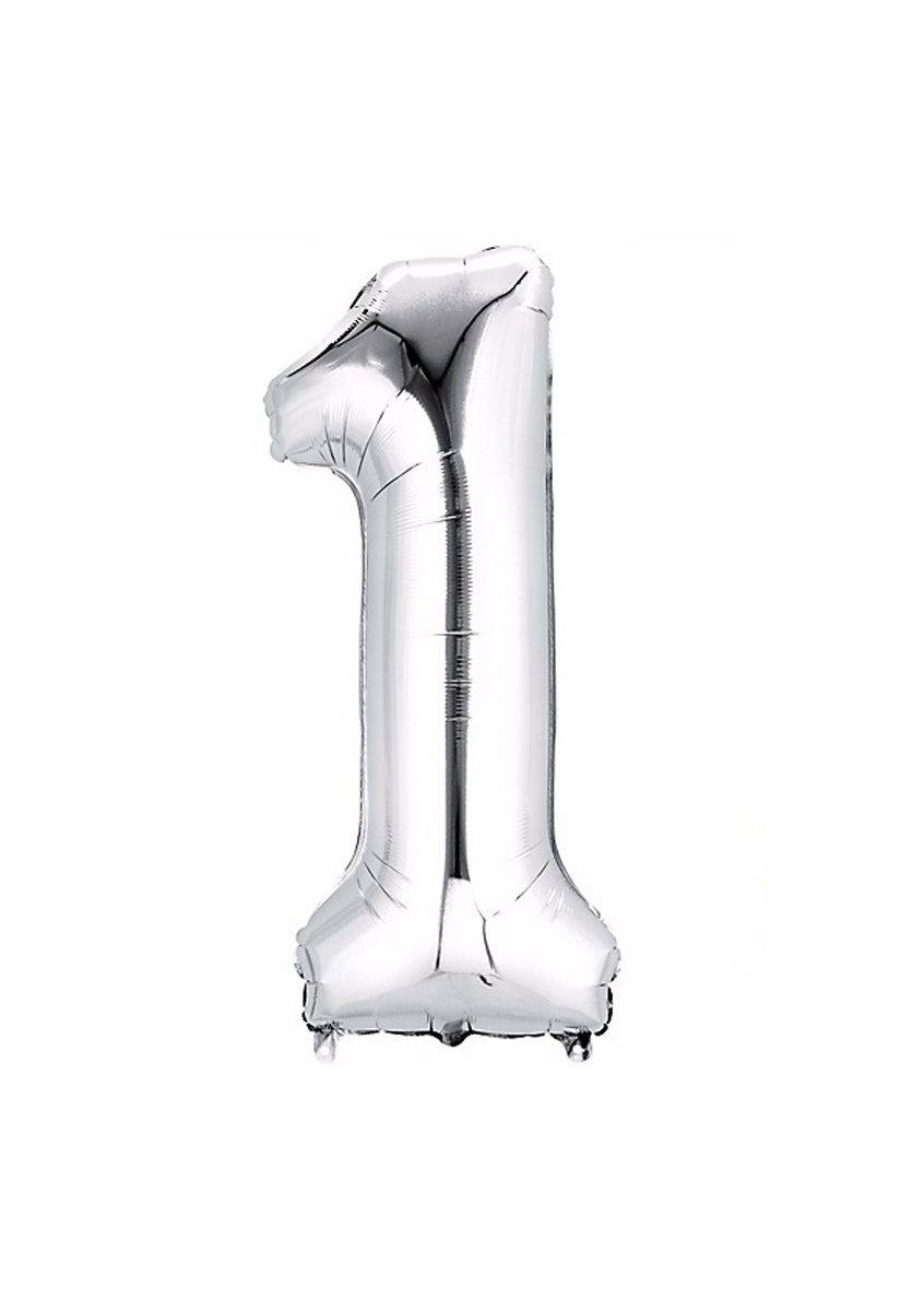Балон от сребърно фолио с номер 1 - 106 см