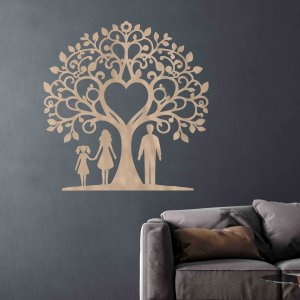 Семейно дърво от дърво за стената - мама, татко и дъщеря