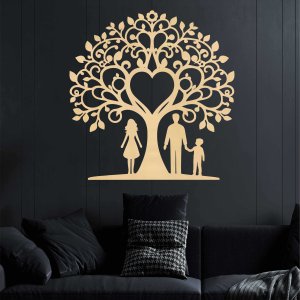 Семейно дърво от дърво за стената - мама, татко и син
