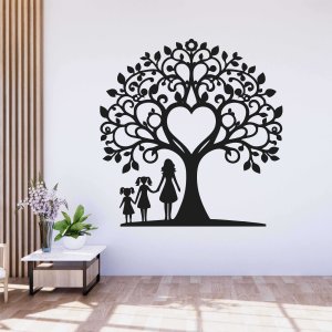 Семейно дърво от дърво за стената - майка и две дъщери