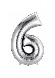 Балон от сребърно фолио с номер 6 - 106 см