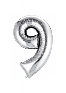 Балон от сребърно фолио с номер 9 - 106 см