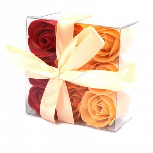 Комплект от 9 сапунени цвята - прасковени рози