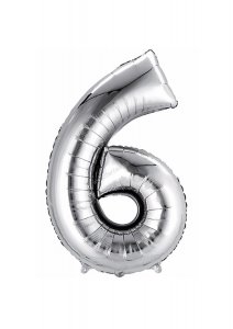 Балон от сребърно фолио с номер 6 - 80 см