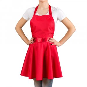 Червена кухненска престилка във формата на рокля
