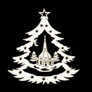 Коледна украса - Дърво с църква 6 см