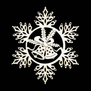 Коледна украса - Снежинка с камбанки 9 см