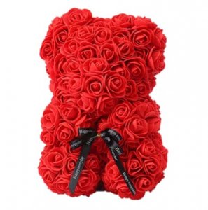Плюшено мече от рози - червено 25 см