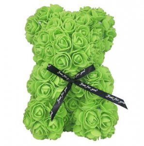 Плюшено мече от рози - зелено 25 см