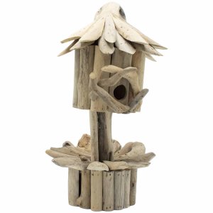 Къщичка за птици от дрейфуваща дървесина - На пиедестал
