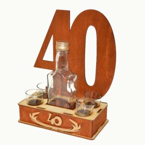 Дървена бутилка и поставка за бутилка с капак 40