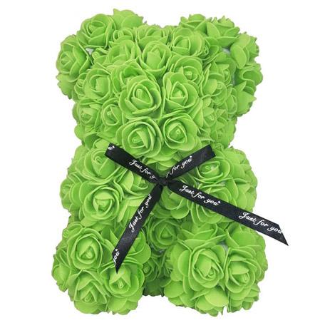 Плюшено мече от рози - зелено 25 см