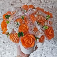 Сапунен букет XXL - Оранжево, бяло