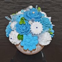 Сапунен букет в керамичен съд - Сватбено синьо