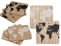 Дървени подноси с карта на света - Черно