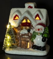Къщичка със снежен човек и LED осветление