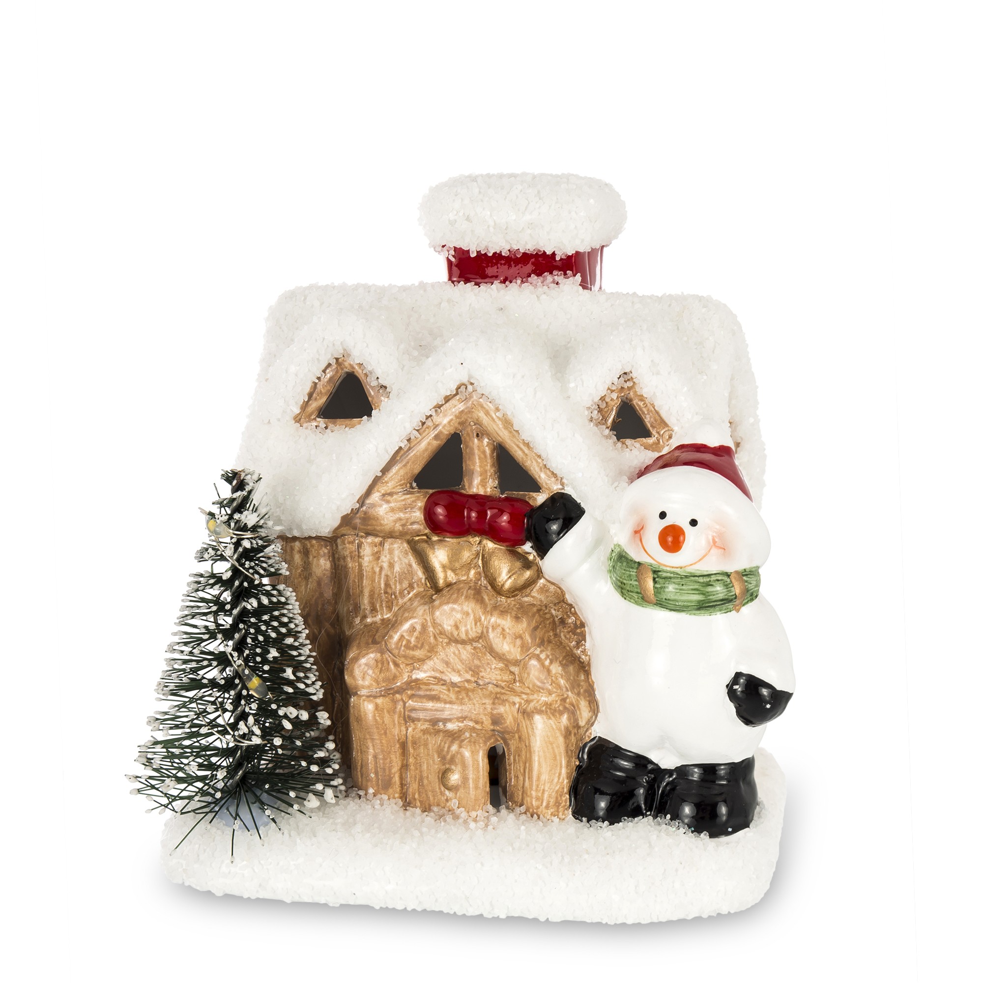 Къщичка със снежен човек и LED осветление