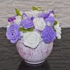 Сапунен букет в керамична саксия - лилаво, бяло