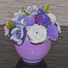 Сапунен букет в керамична саксия - лилаво, бяло